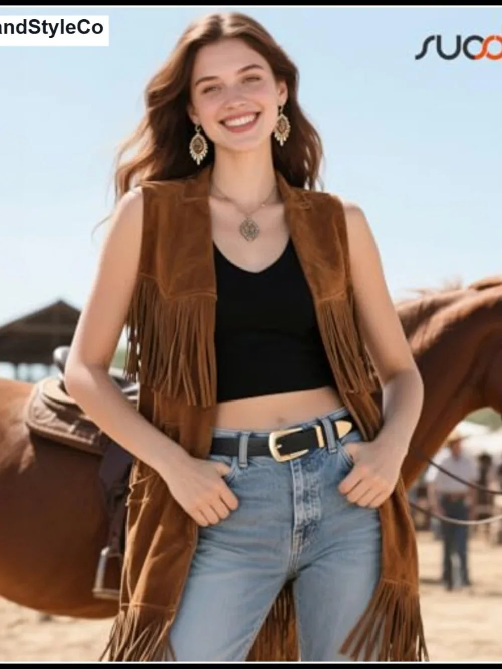 Faux Leather Western Belt with Gold Buckle for Jeans & Dresses